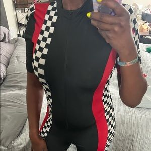 Racing car style print jumpsuit